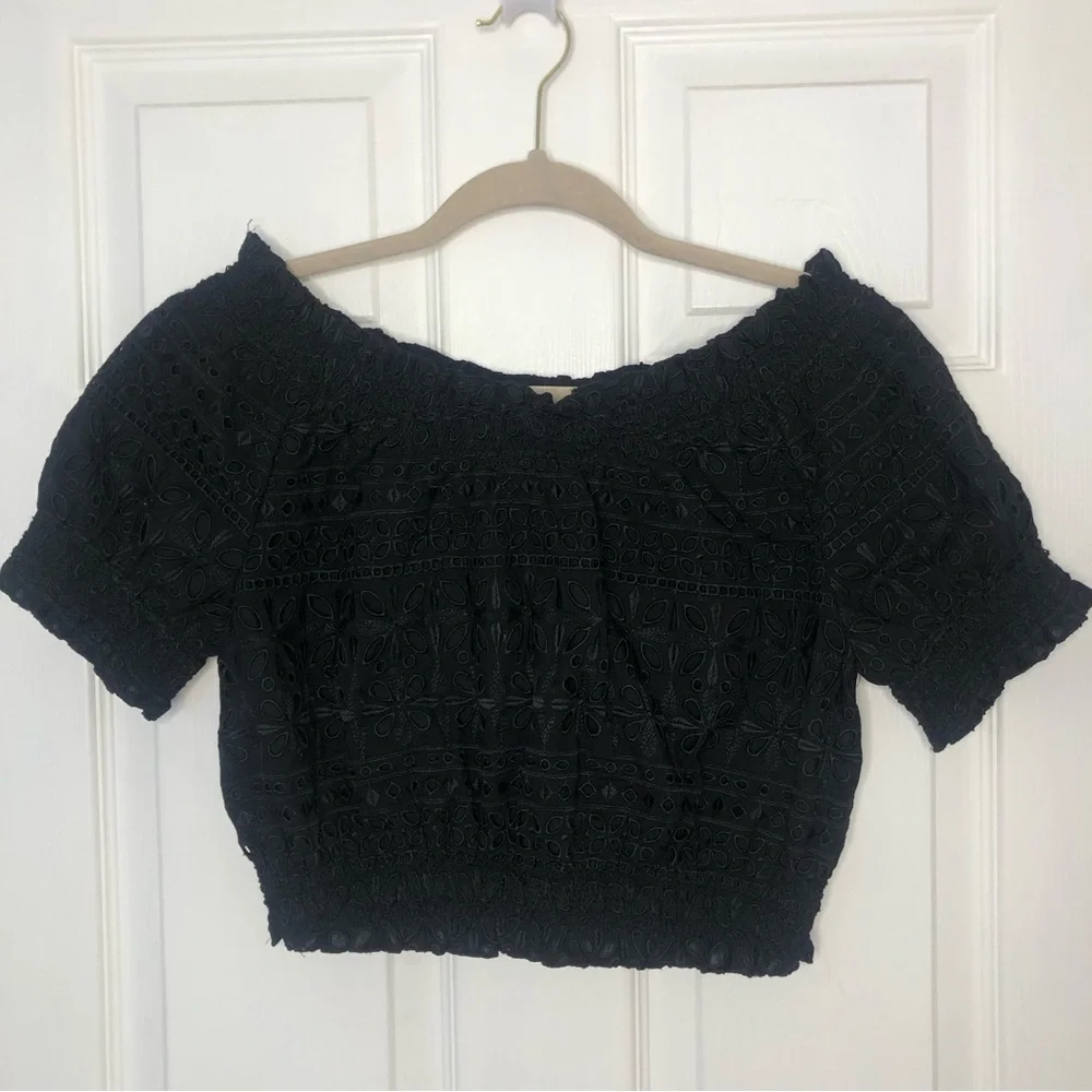 J Crew Puff Sleeve Smocked Top Eyelet